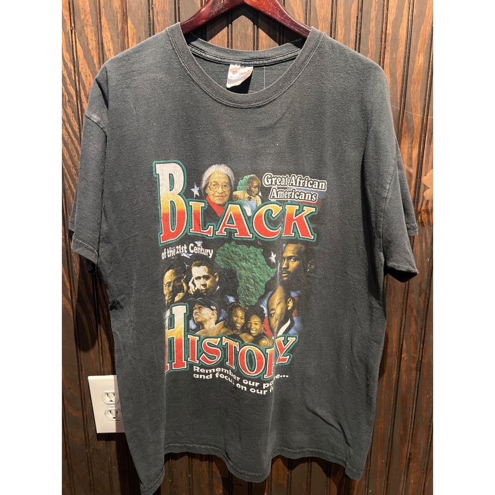 Vintage Hanes Black History Great African Americans Graphic T-Shirt L Faded